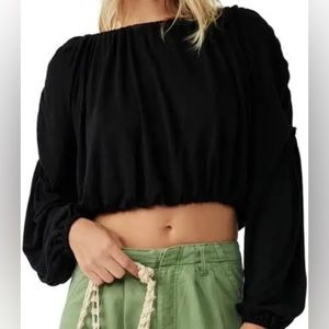 Black In a Dream Ruched Long Sleeve Crop Top